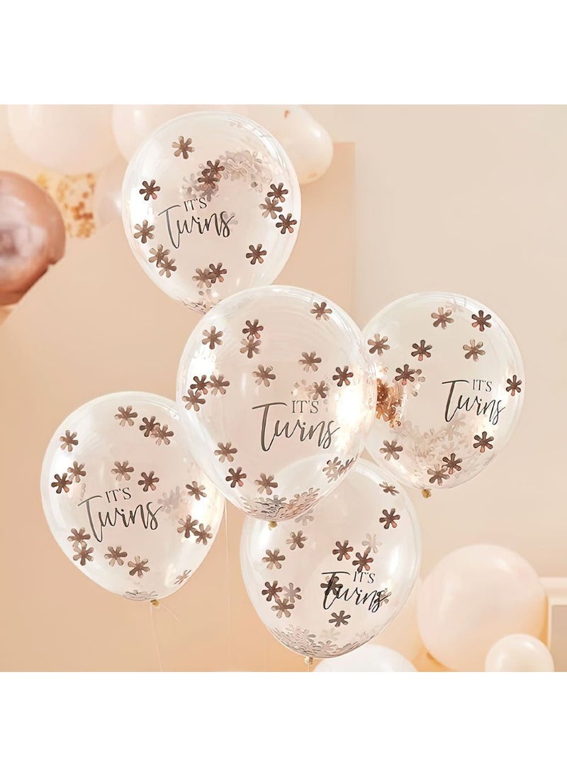 Ginger Ray It's Twins Confetti Balloons with Rose Gold Flowers 30cm 5-Pack - Image 2