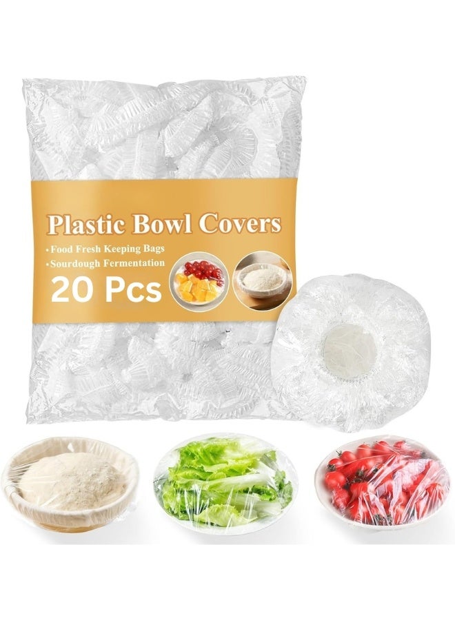 Stretch Food Covers with Elastic Rim, Clear Plastic Covers, 20 Pieces - Image 1