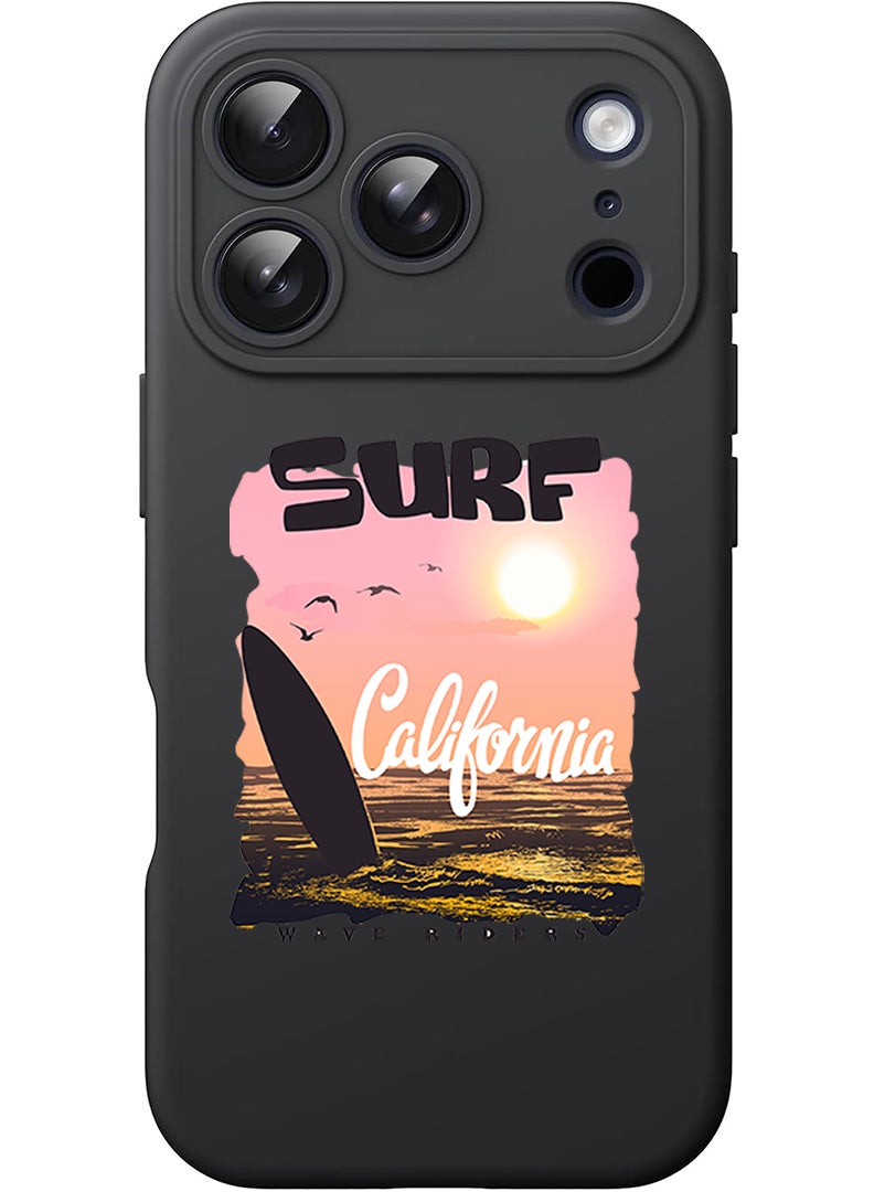 Theodor Protective Slim Fit Case Liquid Silicone Cover with Full Body Protection Anti-Scratch Shockproof Case For Apple iPhone 17 Pro (Black) Surf California - Image 1