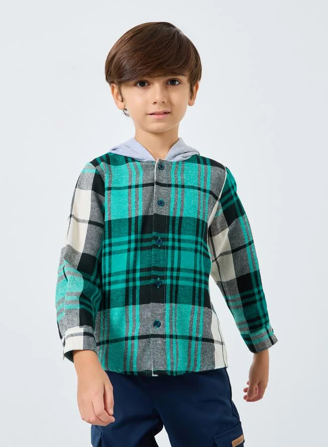 Styli Styli Boys Checked Hooded Shirt and Cargo Pants Set