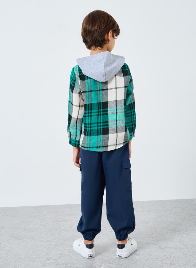 Styli Boys Checked Hooded Shirt and Cargo Pants Set - Image 4