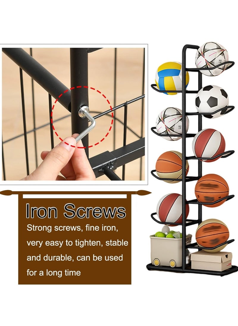 AIWANTO Multifunctional Sports Storage Rack Basketball Soccer Volleyball Badminton Racket Cricket Football Indoor Home Simple Design Black 146 CM  - Image 2