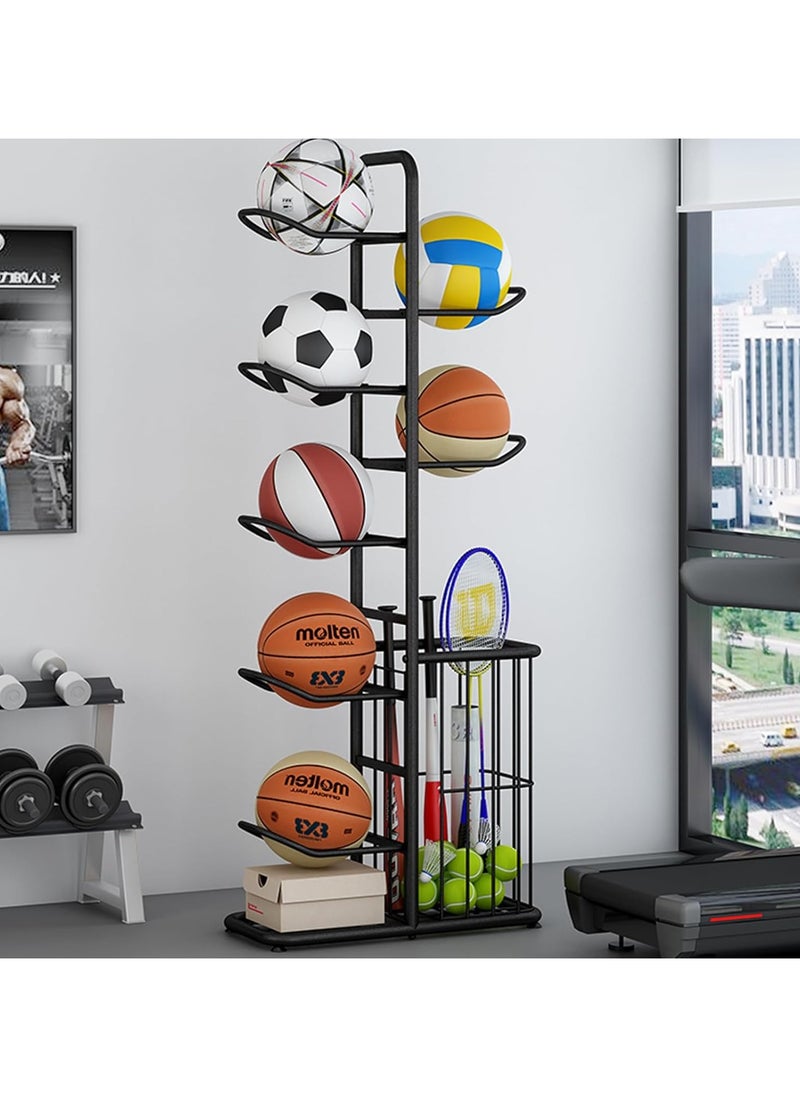AIWANTO Multifunctional Sports Storage Rack Basketball Soccer Volleyball Badminton Racket Cricket Football Indoor Home Simple Design Black 146 CM  - Image 5