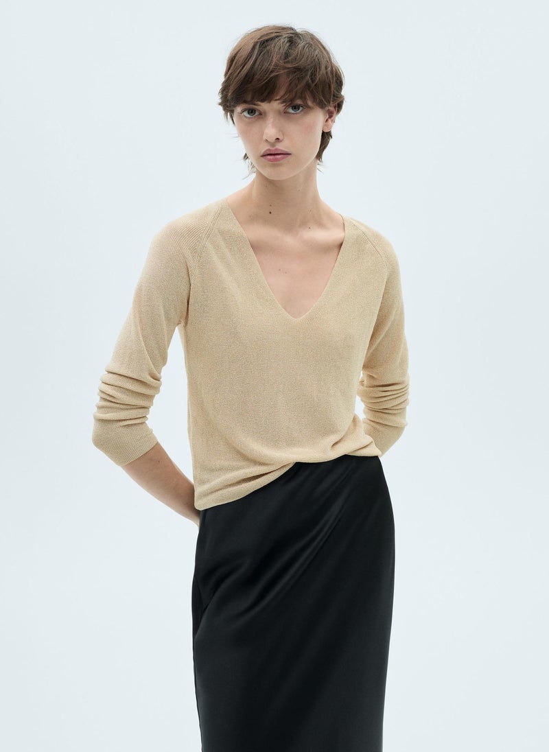 MANGO V-Neck Lurex Sweater  - Image 1