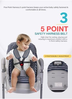 BAYBEE 2 in 1 Baby High Chair for Kids Feeding with 7 Height Adjustable Recline Footrest Baby Chair Booster Seat with Food Tray Belt Kids High Chair for Baby 6 Months to 4 Years Boy Girl Navy Blue  - Image 5