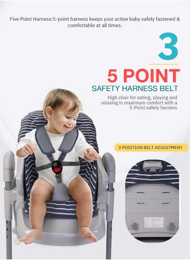 BAYBEE 2 in 1 Baby High Chair for Kids Feeding with 7 Height Adjustable Recline Footrest Baby Chair Booster Seat with Food Tray Belt Kids High Chair for Baby 6 Months to 4 Years Boy Girl Navy Blue  - Image 5
