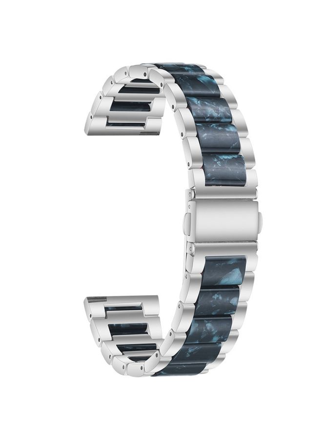 Replacement Strap For Garmin Venu/Vivoactive 3 Music 20mm Universal Three-beads Stainless Steel + Resin Watch Band Silver+Ink