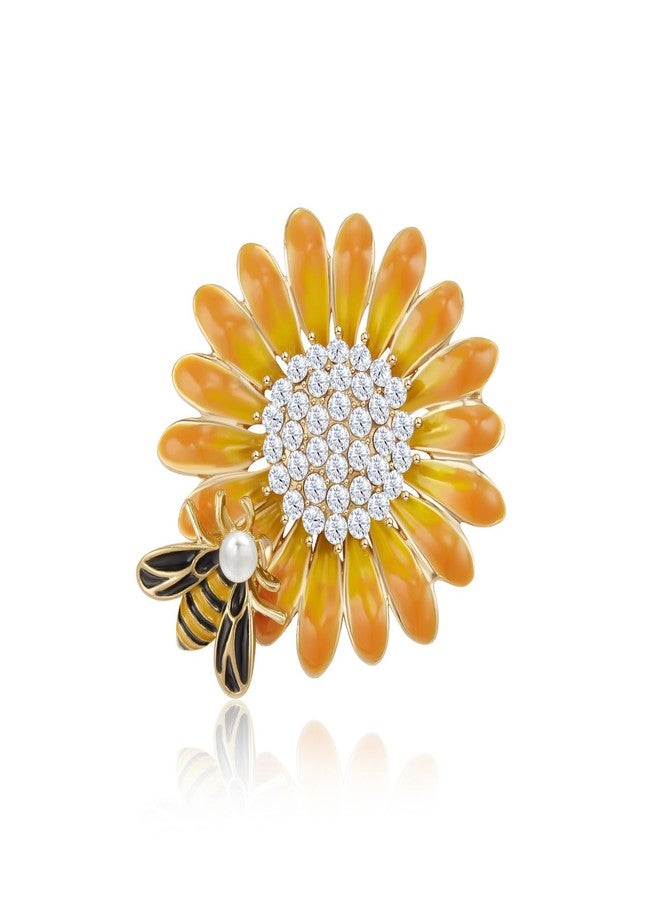 YOQUCOL Sunflower Bee Brooches and Pins for Women Rhinestone Crystal Enamel Floral Lapel Pin for Women Dress Hat Accessory - Image 1