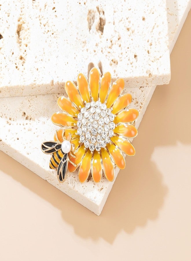 YOQUCOL Sunflower Bee Brooches and Pins for Women Rhinestone Crystal Enamel Floral Lapel Pin for Women Dress Hat Accessory - Image 4