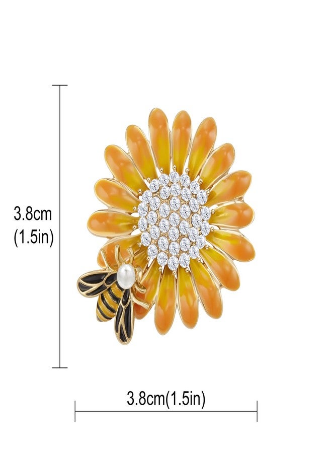 YOQUCOL Sunflower Bee Brooches and Pins for Women Rhinestone Crystal Enamel Floral Lapel Pin for Women Dress Hat Accessory - Image 2