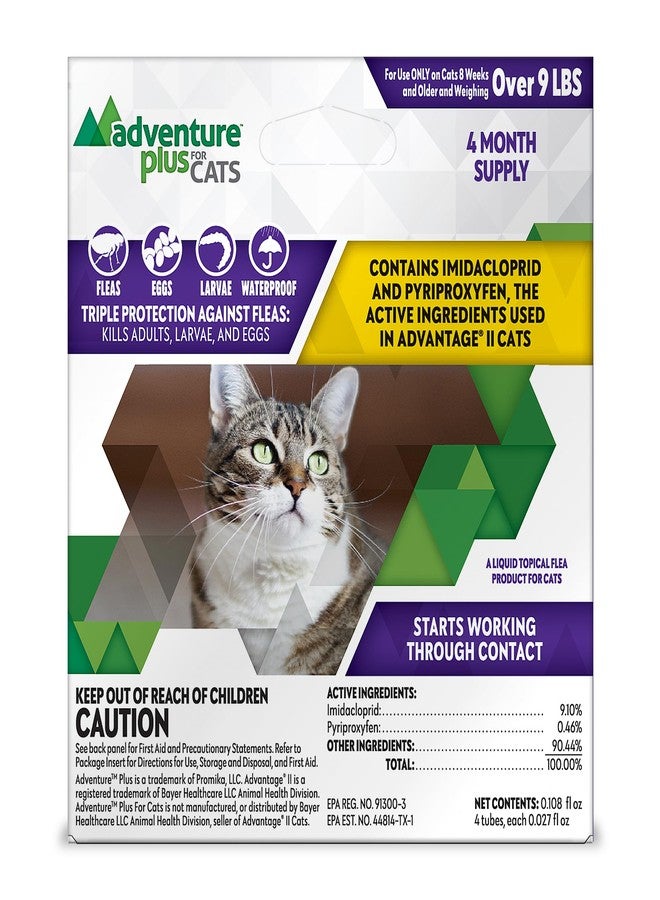 Adventure Plus Triple Flea Protection for Cats - Spot on Flea & Tick Prevention for Cats 9lbs & over - 4 Doses - Image 1
