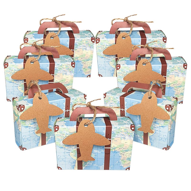 Faylapa Suitcase Candy Boxes Party Favor Candy Box Vintage Kraft Paper Gift Bag for Travel Theme PartyWeddingBirthdayBridal Shower Airplane 50pcs