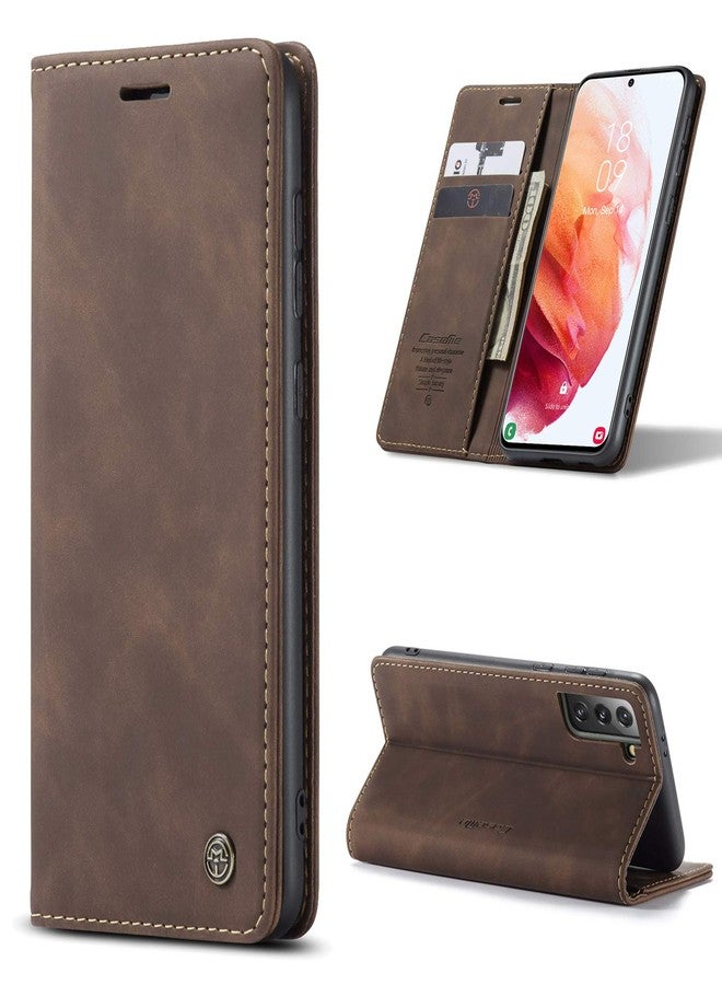 Kowauri جراب Kowauri القابل للطي لهاتف Galaxy S21، جراب محفظة جلدي بتصميم كلاسيكي مع فتحة للبطاقات وإغلاق مغناطيسي، جراب قابل للطي لهاتف Samsung Galaxy S21 5G (لون القهوة) - Image 2