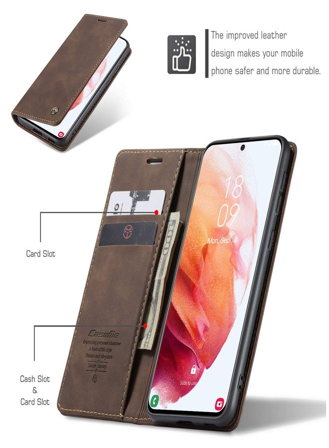Kowauri جراب Kowauri القابل للطي لهاتف Galaxy S21، جراب محفظة جلدي بتصميم كلاسيكي مع فتحة للبطاقات وإغلاق مغناطيسي، جراب قابل للطي لهاتف Samsung Galaxy S21 5G (لون القهوة) - Image 4