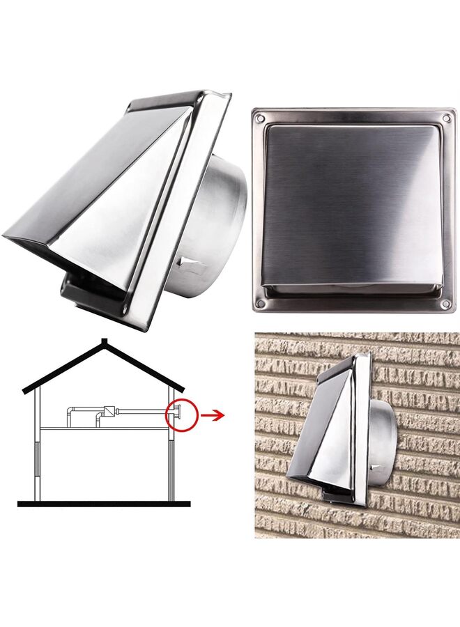 LAMAY Dryer Vent Cover Outdoor Walls - Cowled External Extractor Fan Vent Dryer Cover - Robust and Stainless Steel Outdoor Dryer Vent Cover - Fits Only with Metal Pipes (Size : 100MM) - Image 2