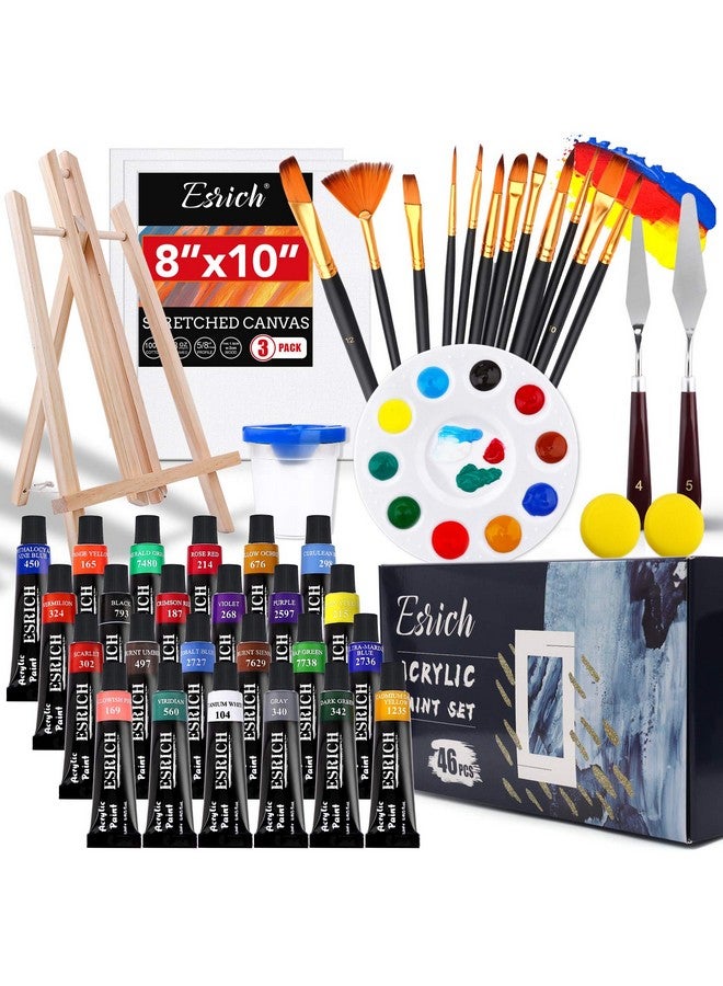 إيريش مجموعة طلاء أكريليك، 46 قطعة من لوازم الرسم الاحترافية مع فرش الطلاء، طلاء أكريليك، حامل، قماش، لوحة، سكاكين طلاء، كوب فرشاة وإسفنج فني للهواة والمبتدئين - Image 1