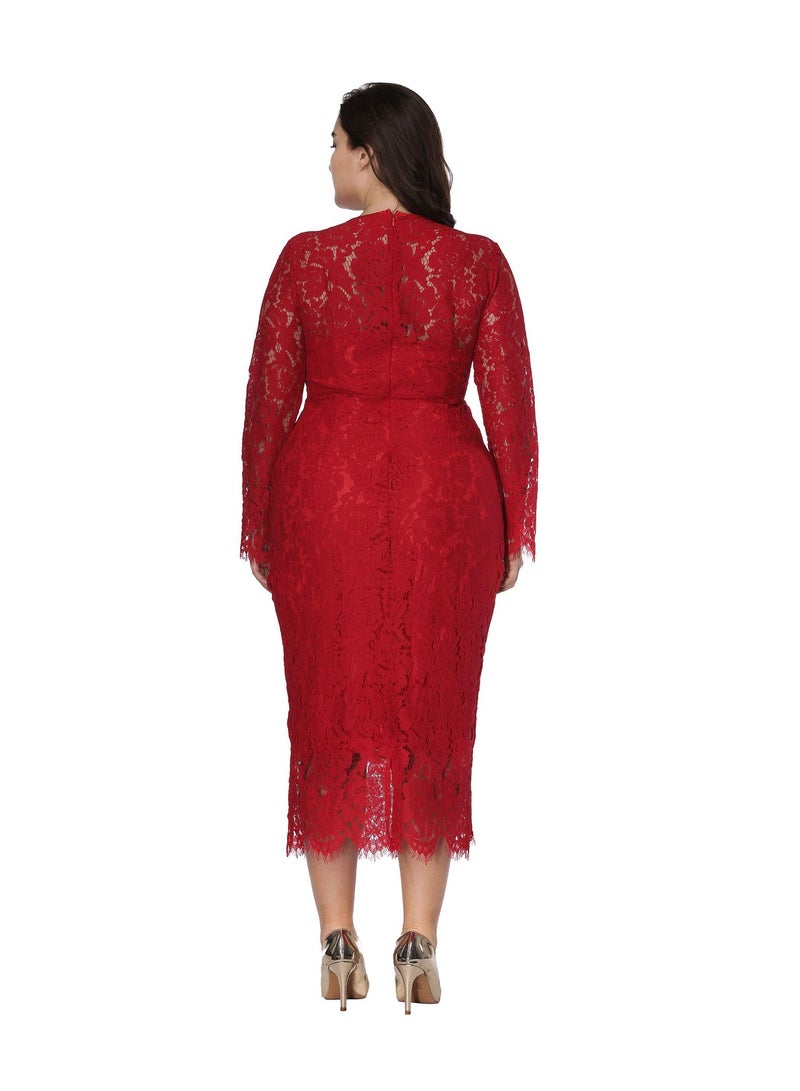 Loquat Women's Large Long Sleeved Lace Fitting Dress  - Image 2