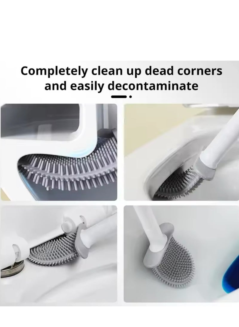 BLUE CORAL Flexible Silicone Toilet Brush with Holder Bathroom Leakproof Soft Toilet Bowl Cleaner Brush Wall Mounted Toilet Cleaning Brush  - Image 2