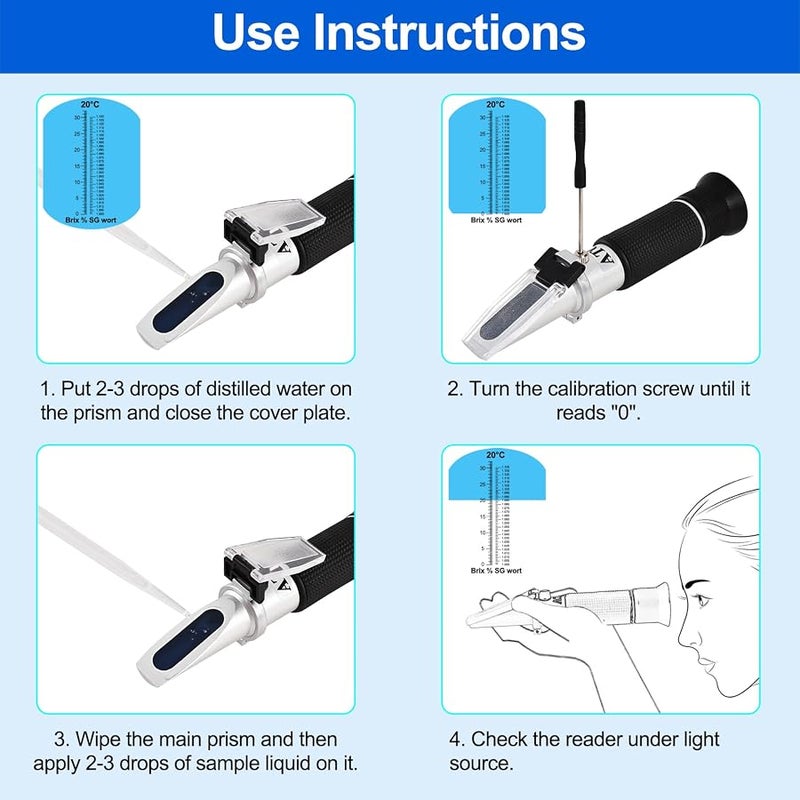 Portable Brix Refractometer with ATC, Accurate Dual Scale Brix Meter Specific Gravity SG Wort 1.000-1.130 & Brix 0-32%, High Precision Sugar Level Tester in Wine Making, Beer Brewing, Home Brew Kit - Image 3