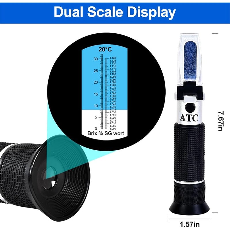 Portable Brix Refractometer with ATC, Accurate Dual Scale Brix Meter Specific Gravity SG Wort 1.000-1.130 & Brix 0-32%, High Precision Sugar Level Tester in Wine Making, Beer Brewing, Home Brew Kit - Image 2