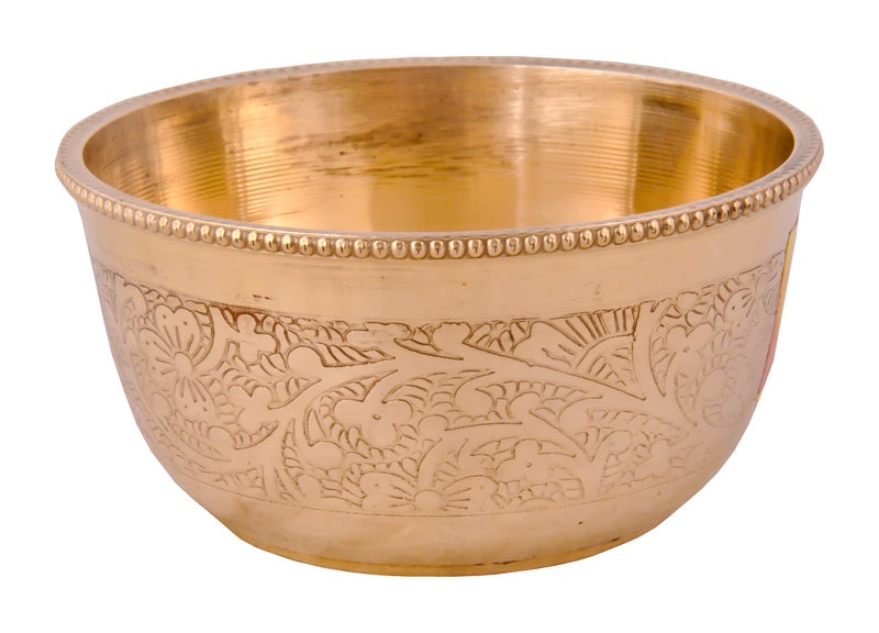 Shiv Shakti Arts® Pure Brass Thali Set | Dinner Set | 6 Pieces (Embossed Flower Eatching Design - Pital | Brass Dinnerware Set, for Gifting Diwali Special. - Image 5