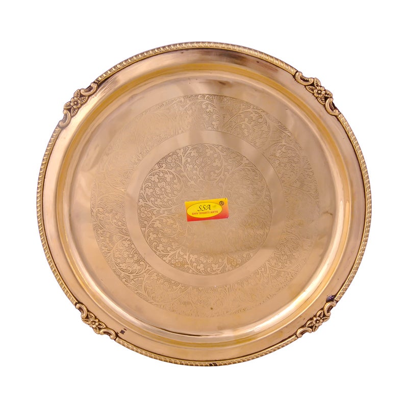 Shiv Shakti Arts® Pure Brass Thali Set | Dinner Set | 6 Pieces (Embossed Flower Eatching Design - Pital | Brass Dinnerware Set, for Gifting Diwali Special. - Image 4