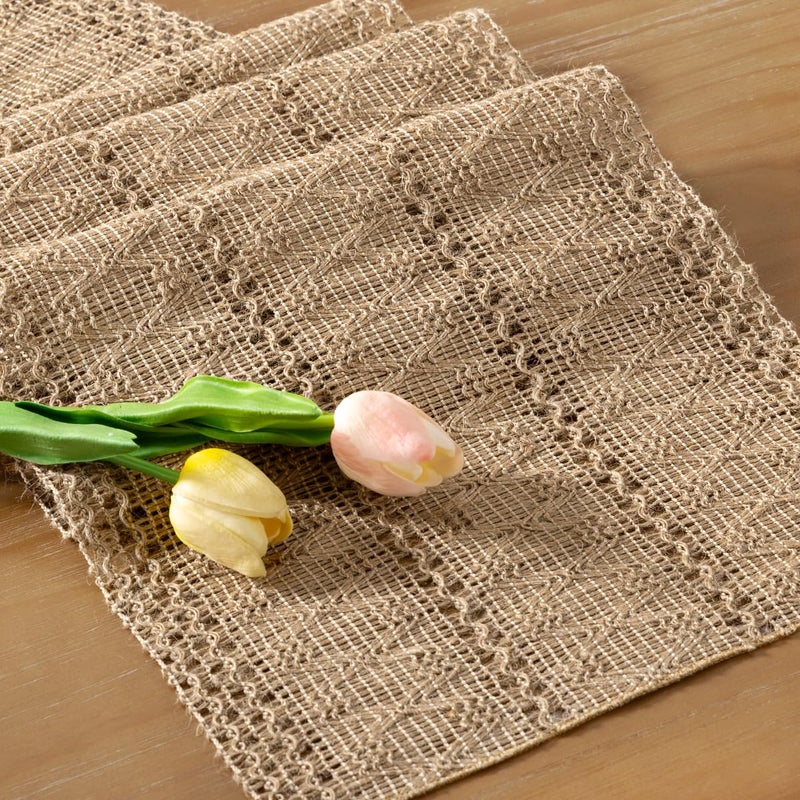 Socomi Boho Table Runner Easter Spring Farmhouse Burlap Jute Bamboo Rustic Dining Kitchen Centerpiece Decor Small Macrame Woven Coffee Table Runner for Dresser Scarf Home Decor 12x72 inch - Image 4