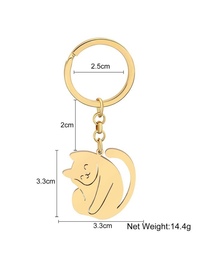 DUOWEI Cute Cat Keyring Cat Keychain Dainty Cat Gifts for Women Girls Bag Wallet Car Key Charms (18k Gold Plated Stainless Steel a) - Image 5
