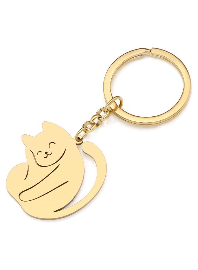 DUOWEI Cute Cat Keyring Cat Keychain Dainty Cat Gifts for Women Girls Bag Wallet Car Key Charms (18k Gold Plated Stainless Steel a) - Image 2