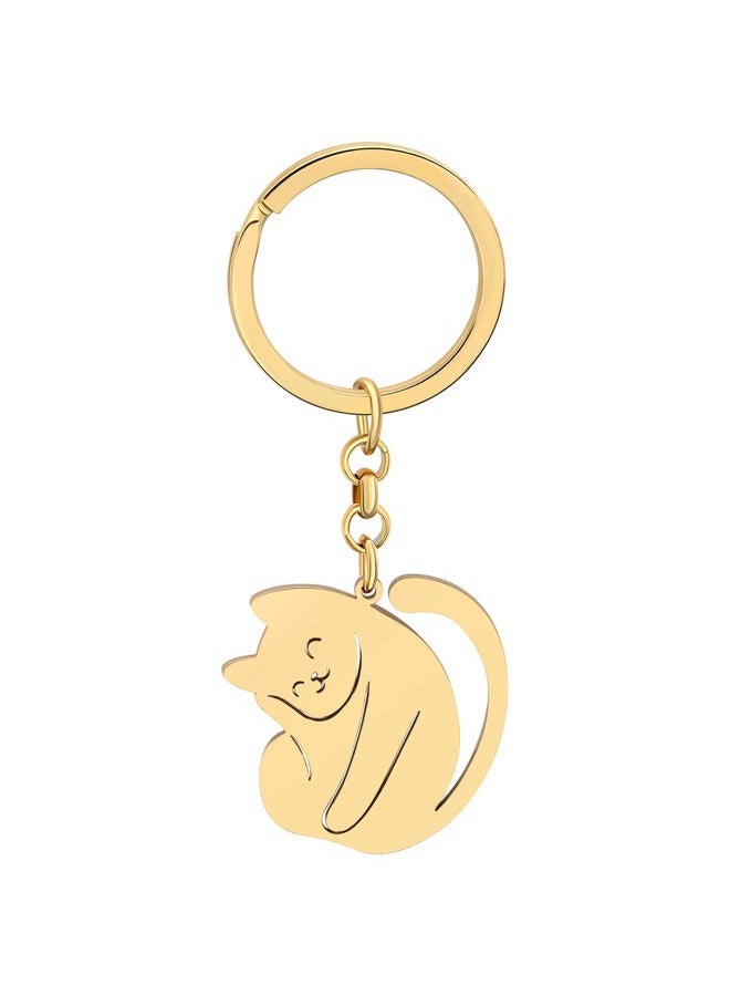 DUOWEI Cute Cat Keyring Cat Keychain Dainty Cat Gifts for Women Girls Bag Wallet Car Key Charms (18k Gold Plated Stainless Steel a) - Image 1