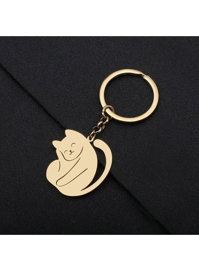 DUOWEI Cute Cat Keyring Cat Keychain Dainty Cat Gifts for Women Girls Bag Wallet Car Key Charms (18k Gold Plated Stainless Steel a) - Image 3