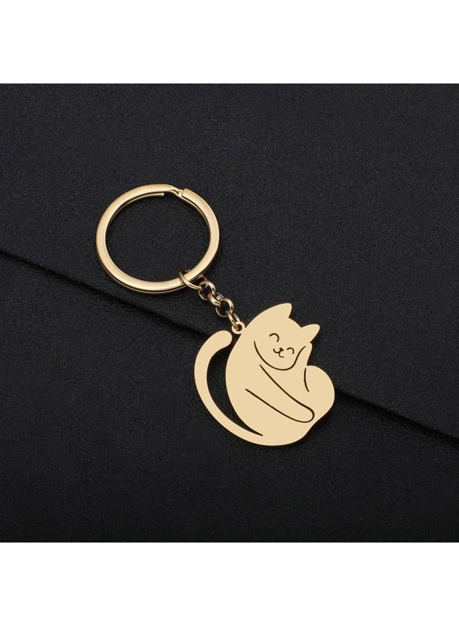 DUOWEI Cute Cat Keyring Cat Keychain Dainty Cat Gifts for Women Girls Bag Wallet Car Key Charms (18k Gold Plated Stainless Steel a) - Image 4