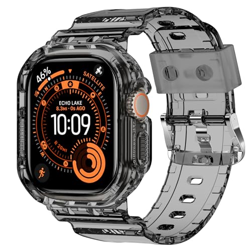 XYF Compatible for Crystal Clear Apple Watch Ultra 3 2 Bands 49mm, Bumper Case for Men Women Jelly Sport Cover Strap for iWatch Ultra 3 2 Series 11 10 9 8 7 SE 6 5 4 3 (ClearBlack, 49) - Image 1