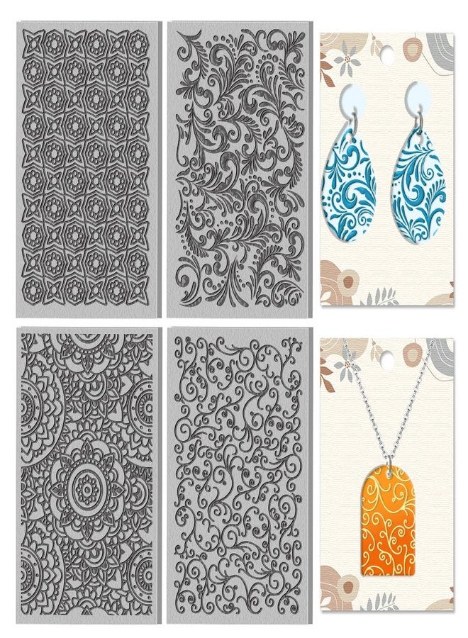 CHGCRAFT 4 Sheets 4 Styles Simple Pattern Clay Texture Mat Retro Geometric Polymer Clay Texture Sheets DIY Tools for Earring Jewelry Making, 4x2.6inch - Image 1