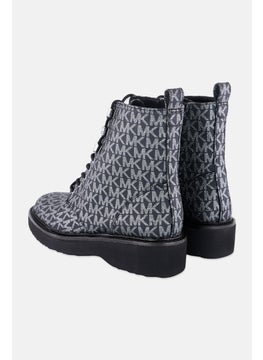 Michael Kors Women Medium Haskell Lace Up Mid Calf Boot, Sliver/Black  - Image 2