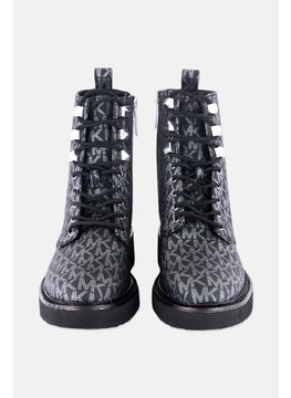 Michael Kors Women Medium Haskell Lace Up Mid Calf Boot, Sliver/Black  - Image 3
