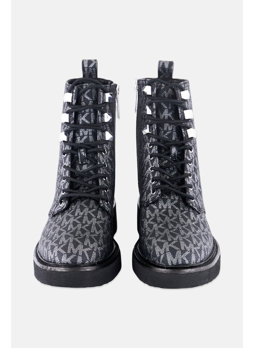 Michael Kors Women Medium Haskell Lace Up Mid Calf Boot, Sliver/Black  - Image 3