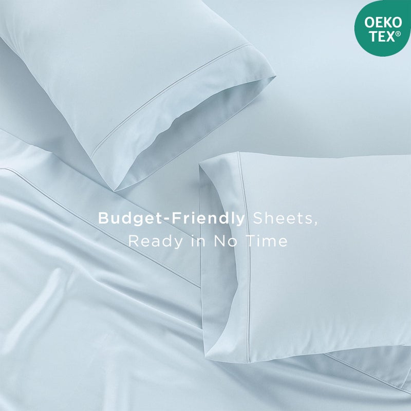 Threadmill Cotton Twin Sheet Set | 100% Cotton Sheets for Twin Size Bed | Solid Sateen Twin Bed Sheets Set with 16â€ Deep Pocket | Soft Breathable 3-Piece Cooling Sheet Set | Light Blue - Image 4
