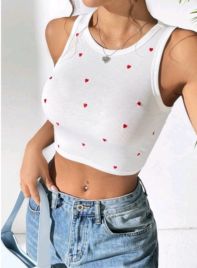 Basic ribbed top with attractive hearts, crop top with wide shoulders, elegant lilac women's top. Enter the world of beauty and make you the queen of fashion  Code 4007  - Image 3