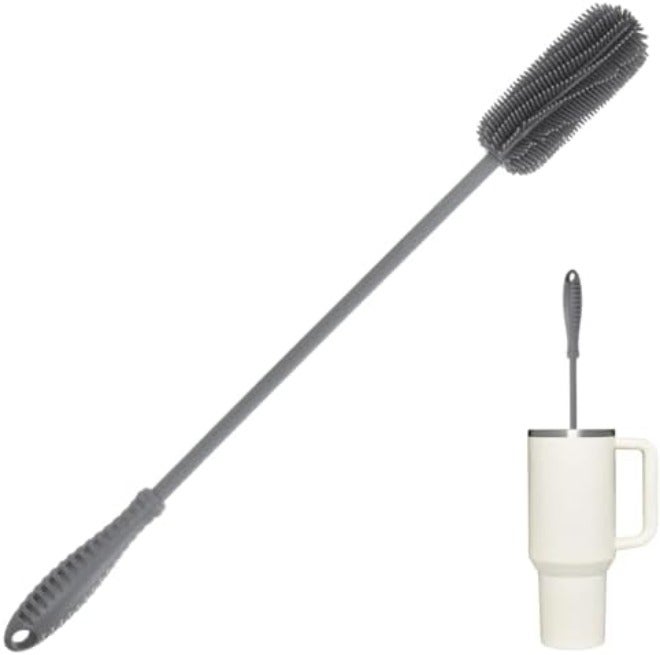 ddLUCK Silicone Bottle Cleaning Brush with Long Handle, Water Bottle Cleaner for Baby Bottles, Hydro Flask, Sports Bottle, Vase, Glassware, Perfect for Smaller Diameter Bottle Openings (Qty 1) (Long Grey) - Image 3
