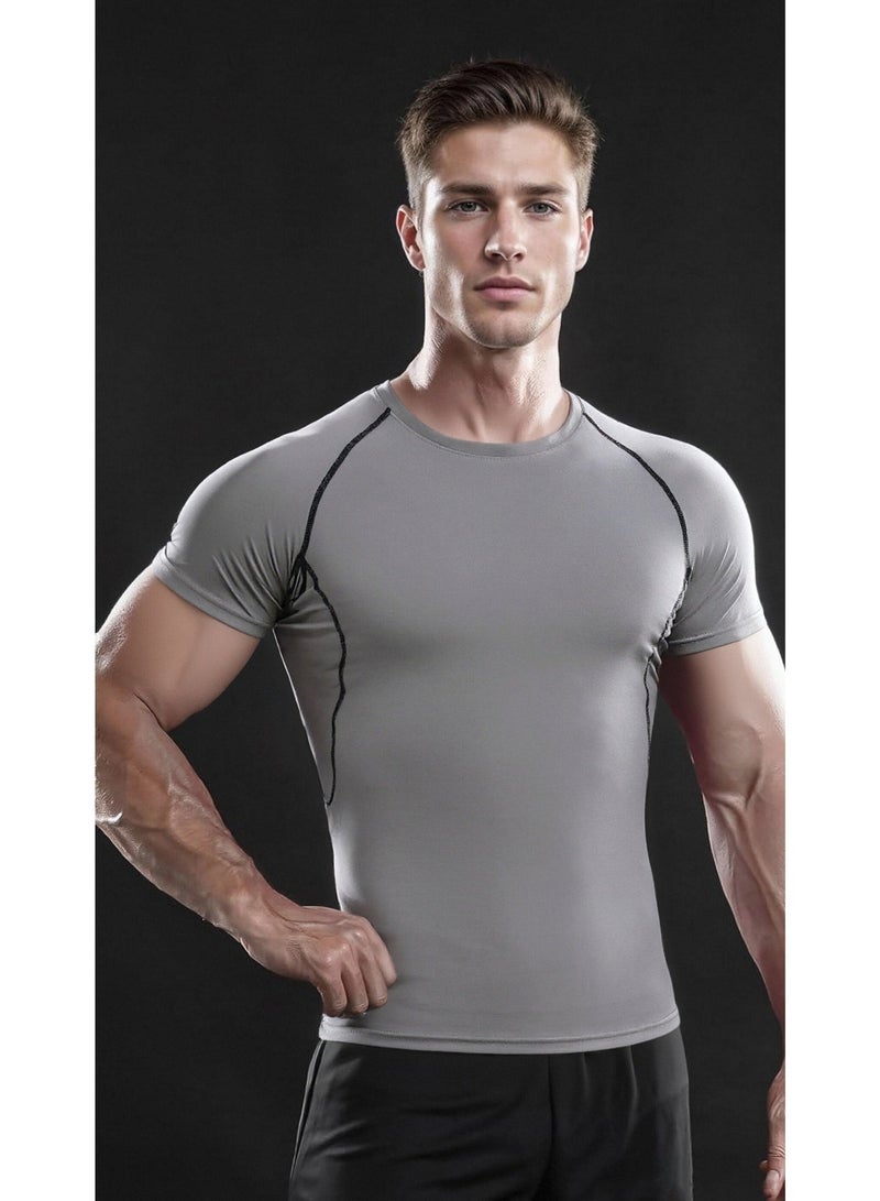 Men's Quick-Dry Athletic Fitted Short-Sleeve T-Shirt, Elastic Compression Top for Fitness Training - Image 1