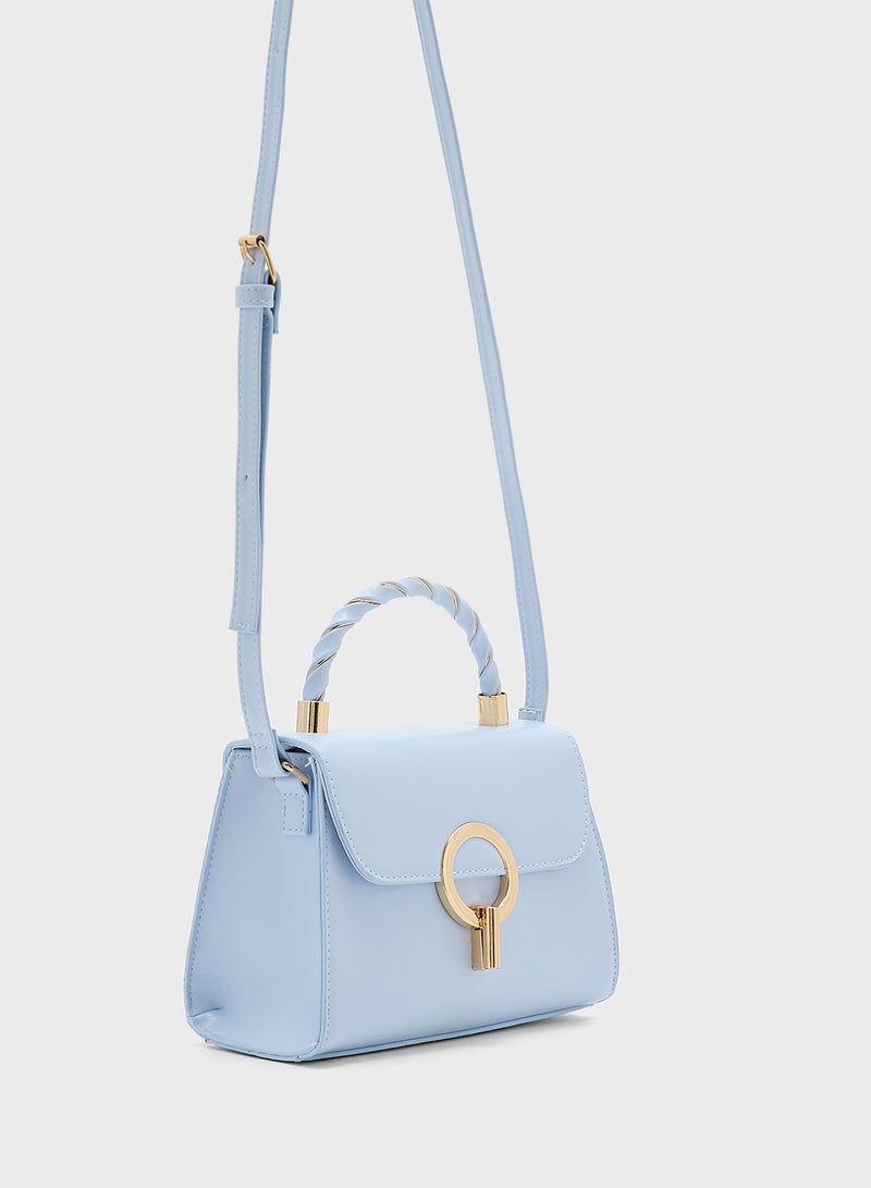 ELLA Metal Closure Braided Handle Satchel Bag  - Image 4