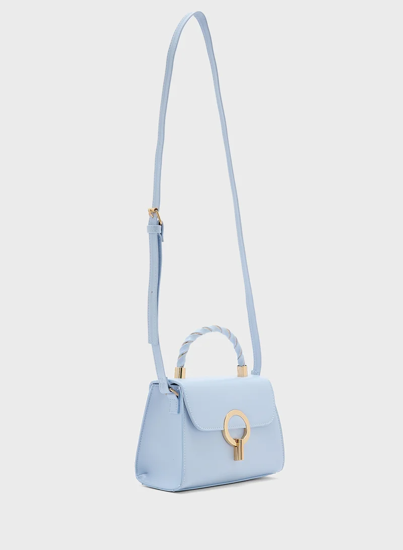 ELLA Metal Closure Braided Handle Satchel Bag