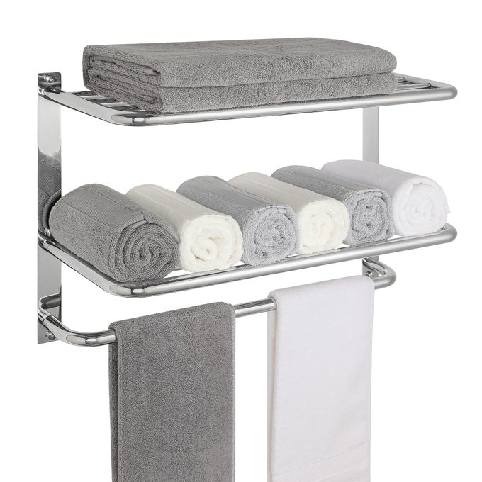 TOWEL RACK FOR BATHROOM 23 INCH TOWER HOLDER WITH TOWER BARS SUS 304 STAINLESS STEEL LAVATORY BATH TOWEL SHELF TOWEL HANGER WALL MOUNT 3TIER BRUSHED NICKEL