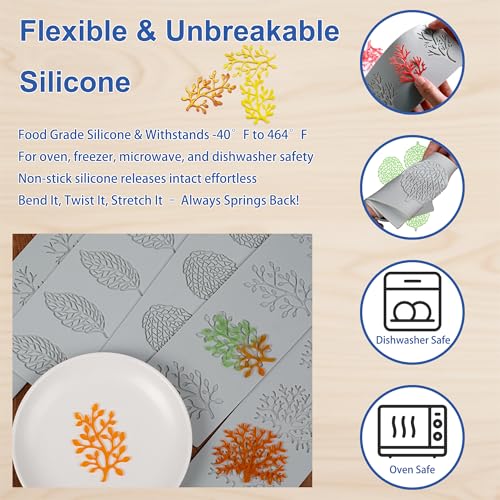 RHVQ 7Pcs Leaf Silicone Fondant Molds with Dough Scraper Silicone Spatula, 3D Coral Branch Leaf Chocolate Molds, DIY Baking, Sugar Craft, Wax, Gum Paste, Cupcakes, Clay - Image 3