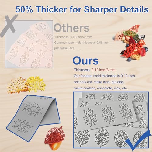 RHVQ 7Pcs Leaf Silicone Fondant Molds with Dough Scraper Silicone Spatula, 3D Coral Branch Leaf Chocolate Molds, DIY Baking, Sugar Craft, Wax, Gum Paste, Cupcakes, Clay - Image 2