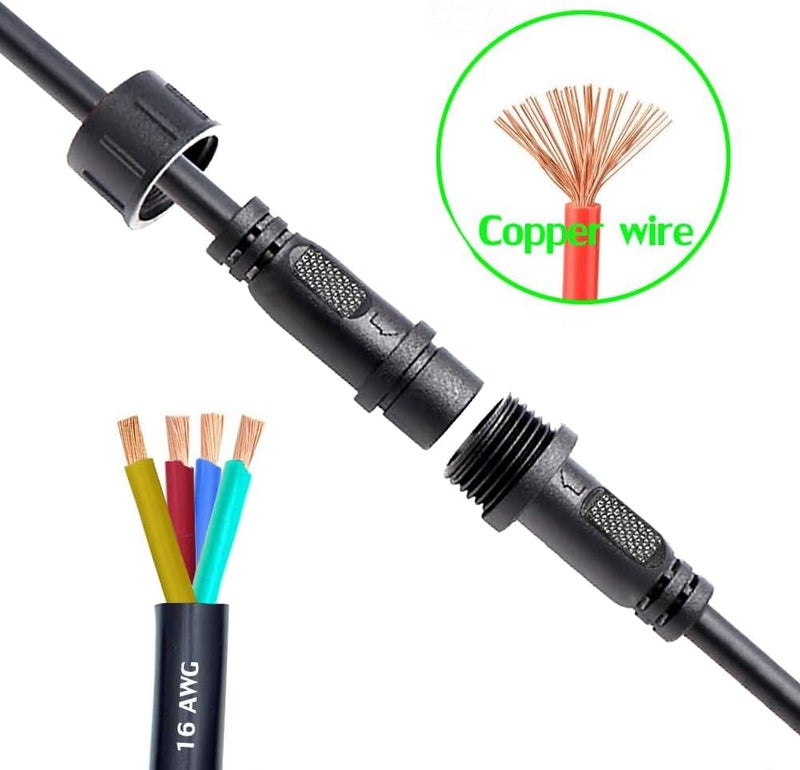 QOFOWIN موصل مقاوم للماء 4 أسلاك، موصل LED 4 دبابيس ذكر وأنثى، مع كابل تمديد 16AWG IP68 بطول 20 سم للسيارة، القارب، الشاحنة، أضواء شريط LED داخلية/خارجية (4 دبابيس 5 أزواج) - Image 5