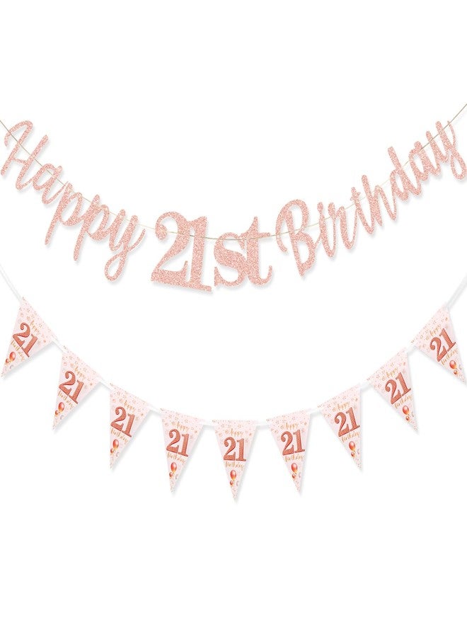 MAGLAUG 21st Birthday Banner Girls women, Happy21stBirthday Banners 21st Birthday Decorations Banners for Women Girls Her Party Dec Rose Gold (Birthday21st) - Image 1