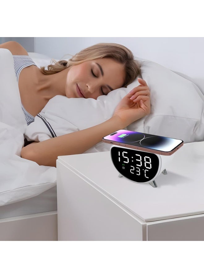 Beauenty Desk Clock with Wireless Charging - Desk LED Alarm Clock with Temperature Meter | 15W Fast Wireless Charger Station, Sleep Timer for Bedroom, Desk - Image 5