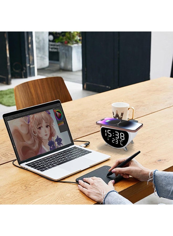 Beauenty Desk Clock with Wireless Charging - Desk LED Alarm Clock with Temperature Meter | 15W Fast Wireless Charger Station, Sleep Timer for Bedroom, Desk - Image 4